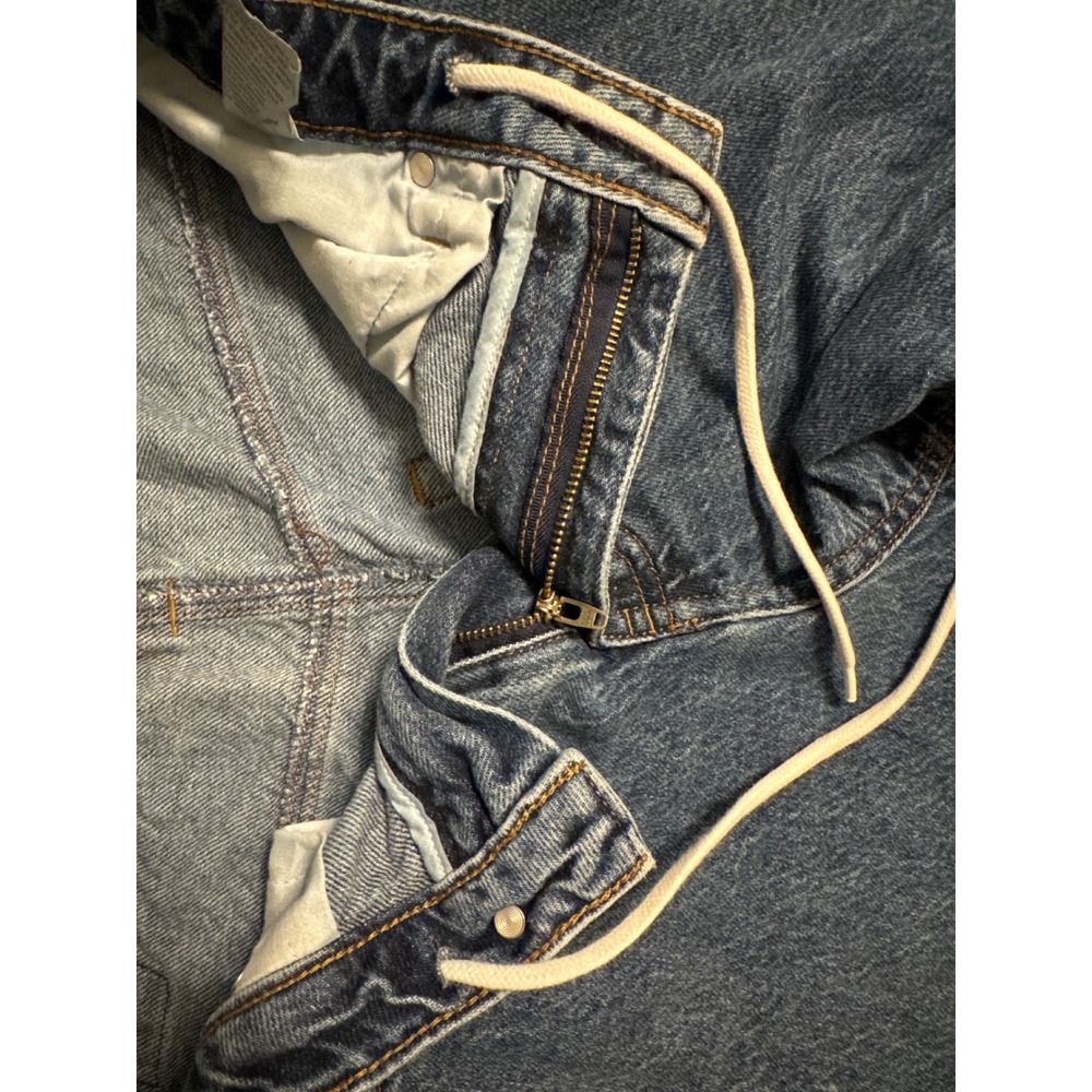 EMPYRE Denim Jeans Mens Size 28 Baggy Fit Y2K Blue Large Embroidered Pockets - Picture 6 of 8